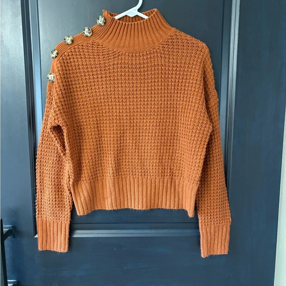 Cozy Burnt Orange Turtleneck Sweater with Button Details
